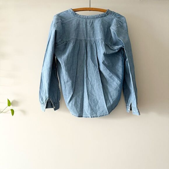 Madewell Blue Emmie Wash Denim Shirred Popover Long Sleeve Pullover Top‎ S - Picture 6 of 7